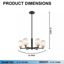 Load image into Gallery viewer, 6 - Light Black Finish Chandelier Light with Snow Glass, E12 Base, Diam 24" Height 10", 120V, Bulb Type B10, Socket type E12, Max wattage Per Socket 60W - LEDMyPlace