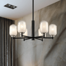 Load image into Gallery viewer, 6 - Light Black Finish Chandelier Light with Snow Glass, E12 Base, Width 24" Height 10", 120V, Bulb Type B10, Socket type E12, Max wattage Per Socket 60W - LEDMyPlace