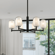 Load image into Gallery viewer, 6 - Light Black Finish Chandelier Light with Snow Glass, E12 Base, Width 24" Height 10", 120V, Bulb Type B10, Socket type E12, Max wattage Per Socket 60W - LEDMyPlace