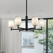 Load image into Gallery viewer, 6 - Light Black Finish Chandelier Light with Snow Glass, E12 Base, Width 24" Height 10", 120V, Bulb Type B10, Socket type E12, Max wattage Per Socket 60W - LEDMyPlace
