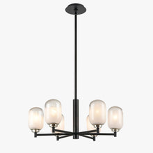 Load image into Gallery viewer, 6 - Light Black Finish Chandelier Light with Snow Glass, E12 Base, Width 24" Height 10", 120V, Bulb Type B10, Socket type E12, Max wattage Per Socket 60W - LEDMyPlace