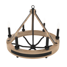 Load image into Gallery viewer, 6 - Light Farmhouse Chandelier Diam 26'', E12 Base, Matte black Finish Hardware with Nature Solid Ashwood - LEDMyPlace