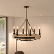 Load image into Gallery viewer, 6 - Light Farmhouse Chandelier, E12 Base, Matte black Finish Hardware with Nature Solid Ashwood - 26“D x 22”H - LEDMyPlace