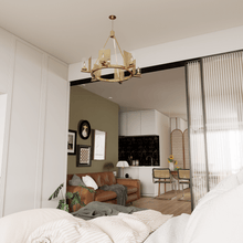 Load image into Gallery viewer, 6 - Light Ring Chandelier Ceiling Light In Brass Finish with Clear Glass, E12 Base, Width 28" Height 22", 120V, Bulb Type B10, Socket type E12, Max wattage Per Socket 60W - LEDMyPlace