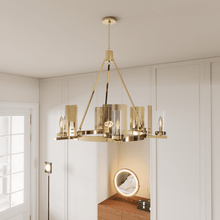 Load image into Gallery viewer, 6 - Light Ring Chandelier Ceiling Light In Brass Finish with Clear Glass, E12 Base, Width 28" Height 22", 120V, Bulb Type B10, Socket type E12, Max wattage Per Socket 60W - LEDMyPlace