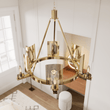 Load image into Gallery viewer, 6 - Light Ring Chandelier Ceiling Light In Brass Finish with Clear Glass, E12 Base, Width 28" Height 22", 120V, Bulb Type B10, Socket type E12, Max wattage Per Socket 60W - LEDMyPlace