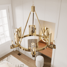 Load image into Gallery viewer, 6 - Light Ring Chandelier Ceiling Light In Brass Finish with Clear Glass, E12 Base, Width 28" Height 22", 120V, Bulb Type B10, Socket type E12, Max wattage Per Socket 60W - LEDMyPlace