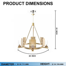 Load image into Gallery viewer, 6 - Light Ring Chandelier Ceiling Light In Brass Finish with Clear Glass, E12 Base, Width 28" Height 22", 120V, Bulb Type B10, Socket type E12, Max wattage Per Socket 60W - LEDMyPlace