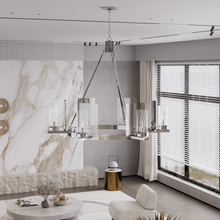 Load image into Gallery viewer, 6 - Light Ring Chandelier Ceiling Light In Chrome Finish with Clear Glass, E12 Base, 120V, Bulb Type B10, Socket type E12, Max wattage Per Socket 60W - 28“D x 22”H - LEDMyPlace