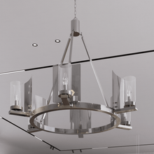 Load image into Gallery viewer, 6 - Light Ring Chandelier Ceiling Light In Chrome Finish with Clear Glass, E12 Base, 120V, Bulb Type B10, Socket type E12, Max wattage Per Socket 60W - 28“D x 22”H - LEDMyPlace