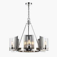Load image into Gallery viewer, 6 - Light Ring Chandelier Ceiling Light In Chrome Finish with Clear Glass, E12 Base, Width 28" Height 22", 120V, Bulb Type B10, Socket type E12, Max wattage Per Socket 60W - LEDMyPlace