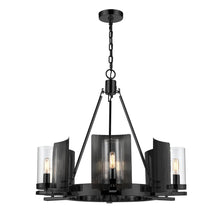 Load image into Gallery viewer, 6 - Light Ring Chandelier Ceiling Light In Matte Black Finish with Clear Glass, E12 Base, Width 28" Height 22", 120V, Bulb Type B10, Socket type E12, Max wattage Per Socket 60W - LEDMyPlace