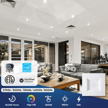 Load image into Gallery viewer, 6" Square LED Downlight - CCT Changeable 2700K/3000K/3500K/4000K/5000K, 15W, 120V AC, Baffle Aluminum Trim, Damp Location - Dimmable Ceiling Lights with E26 base - LEDMyPlace