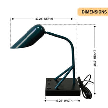 Load image into Gallery viewer, 6.25″W x 16.2″H Black/Blue Table Lamp with E12 Socket, Outlet, and USB Ports - LEDMyPlace