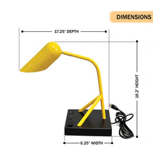 Load image into Gallery viewer, 6.25″W x 16.2″H Black/Yellow Table Lamp with E12 Socket, Outlet, and USB Ports - LEDMyPlace