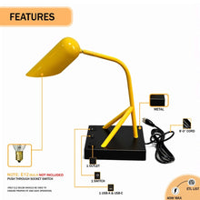 Load image into Gallery viewer, 6.25″W x 16.2″H Black/Yellow Table Lamp with E12 Socket, Outlet, and USB Ports - LEDMyPlace
