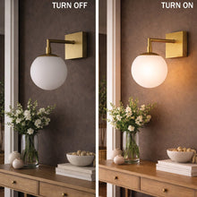 Load image into Gallery viewer, 6.5″W x 10″H x 8″E Burnished Brass Wall Sconce with Frosted White Acrylic Shade and E26 Rocker - Switch Light - 4 Pack - LEDMyPlace