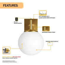 Load image into Gallery viewer, 6.5″W x 10″H x 8″E Burnished Brass Wall Sconce with Frosted White Acrylic Shade and E26 Rocker - Switch Light - 4 Pack - LEDMyPlace