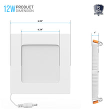 Load image into Gallery viewer, 6&quot; 12W LED Slim Panel Recessed Ceiling Light CCT 2700K 3000K 3500K 4000K 5000K, with Junction Box, Square