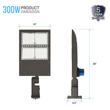 Load image into Gallery viewer, LED Pole Light with Dusk to Dawn Photocell 300W/240W/200W Wattage Adjustable, 5700K, 140 LM/W, AC120-277V Universal Mount Bronze Waterproof IP65, Parking Lot Lights - Outdoor Commercial Area Street Lighting