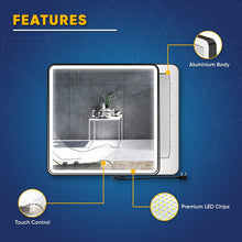 Load image into Gallery viewer, LED Lighted Bathroom Vanity Mirror With Shelf, Wall-Mounted, Touch Switch,  Anti-Fog Adjustable Color Temperature &amp; Remembrance, CRI 90+, Lighted Makeup Mirrors, Raven Style