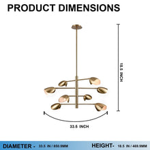 Load image into Gallery viewer, 8 - Light Chandelier Ceiling Light, Curved Disk Shades, Brass Finish Hardware, 120V, Bulb Type B10, Socket type E12, Max wattage Per Socket 60W - 33.5”D x 18.5“H - LEDMyPlace