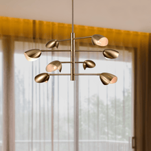 Load image into Gallery viewer, 8 - Light Chandelier Ceiling Light, Curved Disk Shades, Brass Finish Hardware, Width 33.5" Height 18.5", 120V, Bulb Type B10, Socket type E12, Max wattage Per Socket 60W - LEDMyPlace