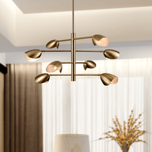 Load image into Gallery viewer, 8 - Light Chandelier Ceiling Light, Curved Disk Shades, Brass Finish Hardware, Width 33.5" Height 18.5", 120V, Bulb Type B10, Socket type E12, Max wattage Per Socket 60W - LEDMyPlace
