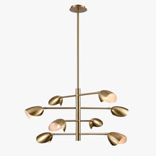 Load image into Gallery viewer, 8 - Light Chandelier Ceiling Light, Curved Disk Shades, Brass Finish Hardware, Width 33.5" Height 18.5", 120V, Bulb Type B10, Socket type E12, Max wattage Per Socket 60W - LEDMyPlace
