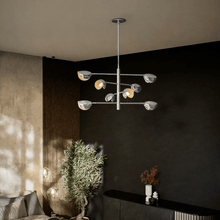 Load image into Gallery viewer, 8 - Light Chandelier Ceiling Light, Curved Disk Shades, Chrome Finish Hardware, 120V, Bulb Type B10, Socket type E12, Max wattage Per Socket 60W - 33.5”D x 18.5“H - LEDMyPlace