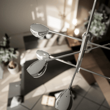 Load image into Gallery viewer, 8 - Light Chandelier Ceiling Light, Curved Disk Shades, Chrome Finish Hardware, 120V, Bulb Type B10, Socket type E12, Max wattage Per Socket 60W - 33.5”D x 18.5“H - LEDMyPlace