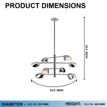 Load image into Gallery viewer, 8 - Light Chandelier Ceiling Light, Curved Disk Shades, Chrome Finish Hardware, 120V, Bulb Type B10, Socket type E12, Max wattage Per Socket 60W - 33.5”D x 18.5“H - LEDMyPlace
