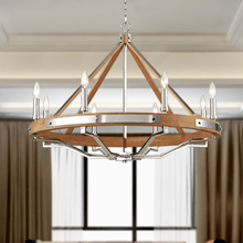 Load image into Gallery viewer, 8 - Light Farmhouse Chandelier Diam 34'', E12 Base, Polished Nickel Finish Hardware with Nature Solid Ashwood - LEDMyPlace