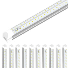 Load image into Gallery viewer, 8ft LED Shop Light Fixture, 60W V Shape 6500K 7200LM Clear Cover, AC100 - 277V, ETL Listed, Plug and Play, Damp Location, High Output T8 Integrated LED Tube, Linkable LED Shop Lights for Garage, Warehouse, Workshop - LEDMyPlace