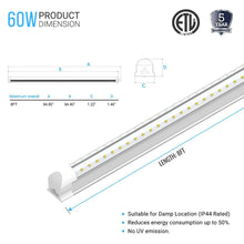 Load image into Gallery viewer, 8ft LED Shop Light Fixture, 60W V Shape 6500K 7200LM Clear Cover, AC100 - 277V, ETL Listed, Plug and Play, Damp Location, High Output T8 Integrated LED Tube, Linkable LED Shop Lights for Garage, Warehouse, Workshop - LEDMyPlace
