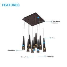 Load image into Gallery viewer, 9 - Lights, Multi Light Pendant with Smoke grey Body Finish,45W, 3000K, 2250LM, Dimmable, For Kitchen Island Dining Room Living Room Cafe Pub - LEDMyPlace
