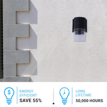 Load image into Gallery viewer, 9W Cylinder LED Wall Sconce Light 5000K Daylight White, 500 Lumens, LED Outdoor Wall Light, Clear Bubble Glass, 120V Dimmable ETL Listed Textured Black Finish - LEDMyPlace