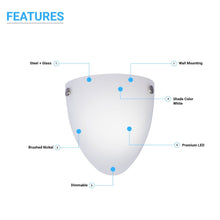 Load image into Gallery viewer, 9W LED Indoor Wall Sconce, 5000K (Daylight White), 550LM, Brushed Nickel Wall Mounting Light, Dimmable, Hallway Light Fixtures - LEDMyPlace