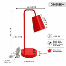 Load image into Gallery viewer, 7 7/8"W x 12"D x 20 1/8"H Table Lamp with USB, Type-C &amp; Outlet – Red Finish