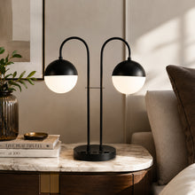 Load image into Gallery viewer, 26"H x 21 5/8"W x 9"D Double Head Table Lamp with USB, Type-C &amp; Dual Outlet – Matte Black