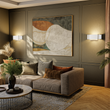 Load image into Gallery viewer, 2-Lights, Flush Mounted Wall Sconce, 120 Volt, Dimmable, Brushed Nickel / Slate Gray Fabric, Hardwired