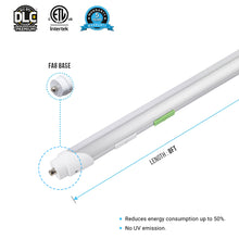 Load image into Gallery viewer, T8 8ft LED Tube/Bulb - 48w/40w/36w/32w Wattage Adjustable, 130lm/w, 3000k/4000k/5000k/6500k CCT Changeable, Clear, FA8 Single Pin, Double End Power - Ballast Bypass