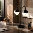 Load image into Gallery viewer, 26"H x 21 5/8"W x 9"D Double Head Table Lamp with USB, Type-C &amp; Dual Outlet – Matte Black