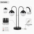 Load image into Gallery viewer, 26"H x 21 5/8"W x 9"D Double Head Table Lamp with USB, Type-C &amp; Dual Outlet – Matte Black
