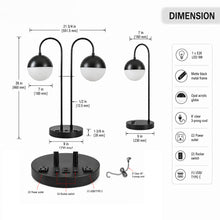 Load image into Gallery viewer, 26"H x 21 5/8"W x 9"D Double Head Table Lamp with USB, Type-C &amp; Dual Outlet – Matte Black