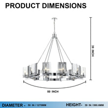 Load image into Gallery viewer, 12-Light Ring Chandelier Ceiling Light in Chrome Finish with Clear Glass, Diam 50" Height 39", 120V, Bulb Type B10, Socket Type E12, Max wattage Per Socket 60W