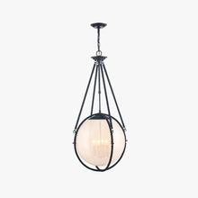 Load image into Gallery viewer, 4-Light Chandelier Light Fixture Black Finish Hardware with Black Rope and Translucency whilte glass ,E12 Base - 18”D x 38“H