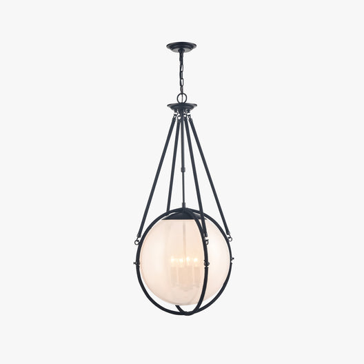 4-Light Chandelier Light Fixture Black Finish Hardware with Black Rope and Translucency whilte glass ,E12 Base