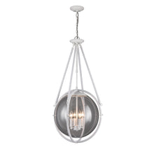 Load image into Gallery viewer, 4-Light Chandelier Light Fixture Black Textured White Finish Hardware with White Rope and Clear Glass ,E12 Base - 18”D x 38“H