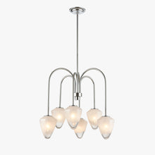 Load image into Gallery viewer, Flower Chandelier, 6-Light E12 Base, Polished Nickel Finish hardware with Snow White Glass Shades-Modern and Contemporary Chandelier - 24”D x 20“H